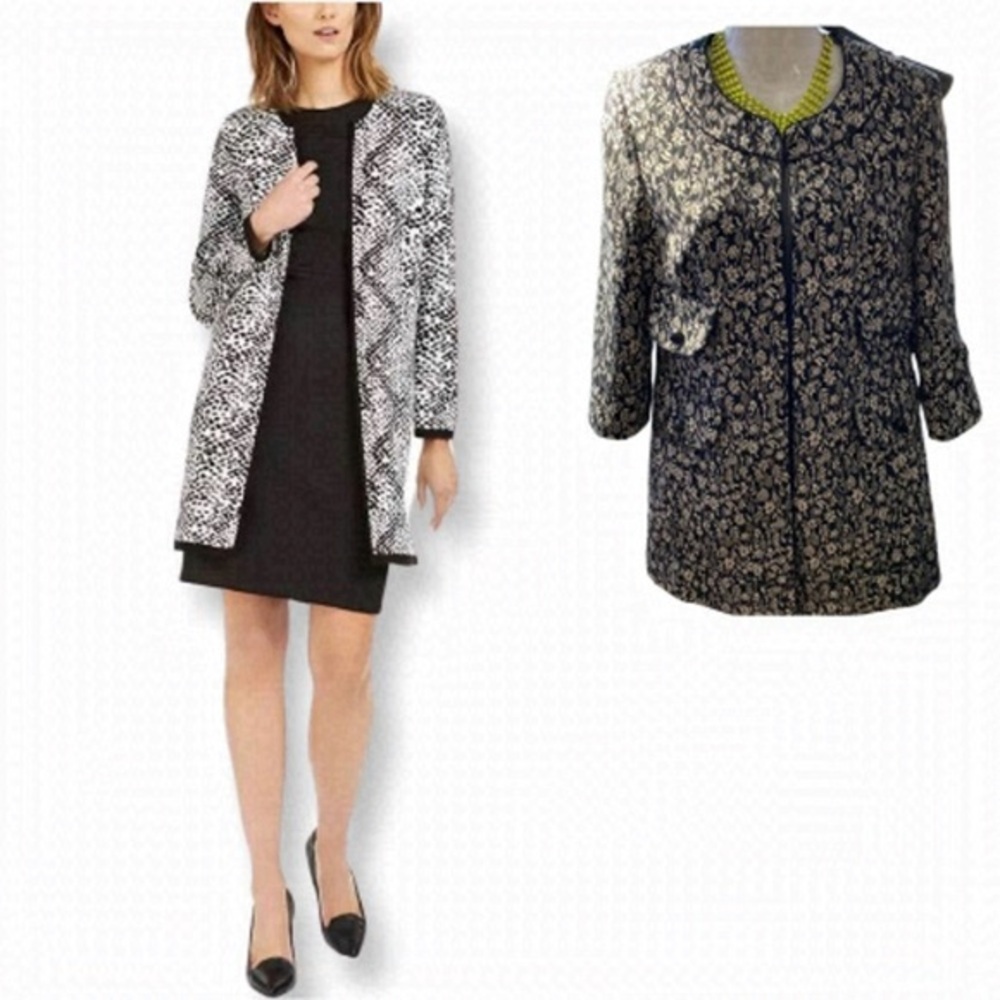 MARIO Serrani Italy Long Floral Print collarless Cardigan Size 8